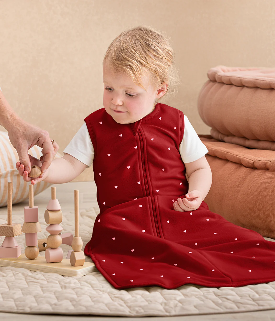 Sleep Bag Sleeveless 1.5 TOG Cotton Maroon Hearts Embroidery - Image 6